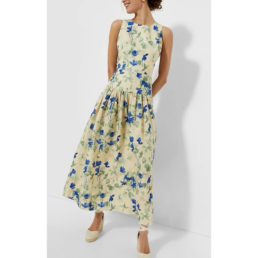 NWT Tuckernuck Ezra Maxi Dress Linen Cotton Bloom Yellow Drop Waist Floral Sz XL